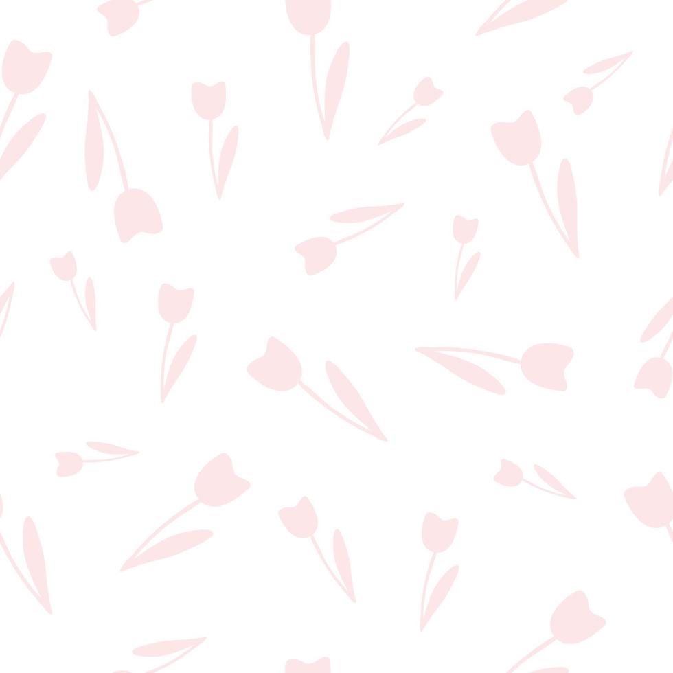 Seamless pattern of hand drawn pink tulips in doodle style. Romantic print for fabric, paper, t-shirt vector