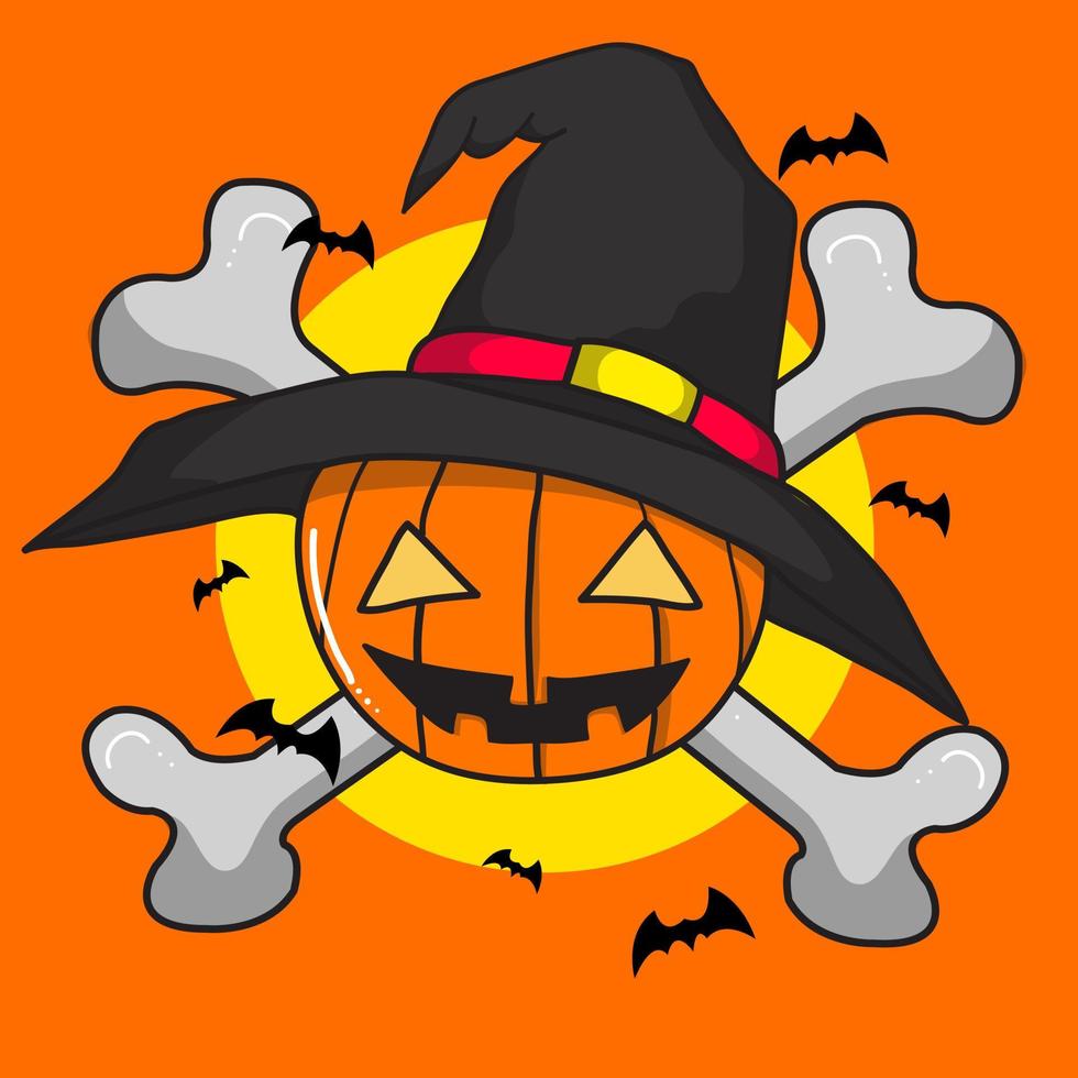 cartoon illustration design with a pumpkin-headed strawman theme wearing a witch hat vector