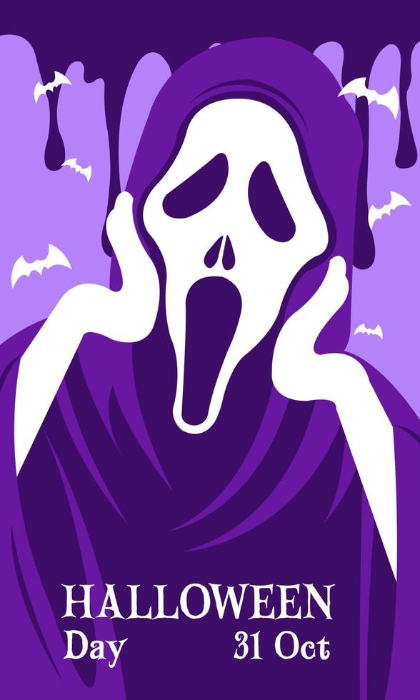 cute cartoon character illustration vector ghost halloween with purple color