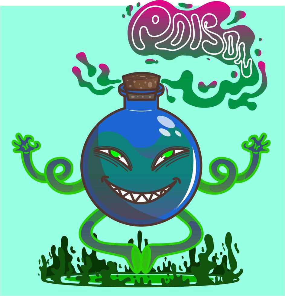 unique cute cartoon character deadly poison bottle vector