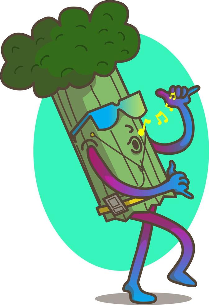 pink cute cartoon character broccoli enjoying life vector