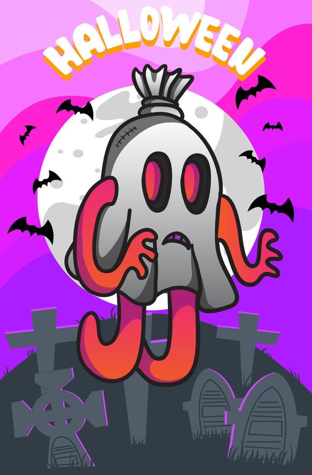 lindo personaje de dibujos animados ilustración vector fantasma halloween