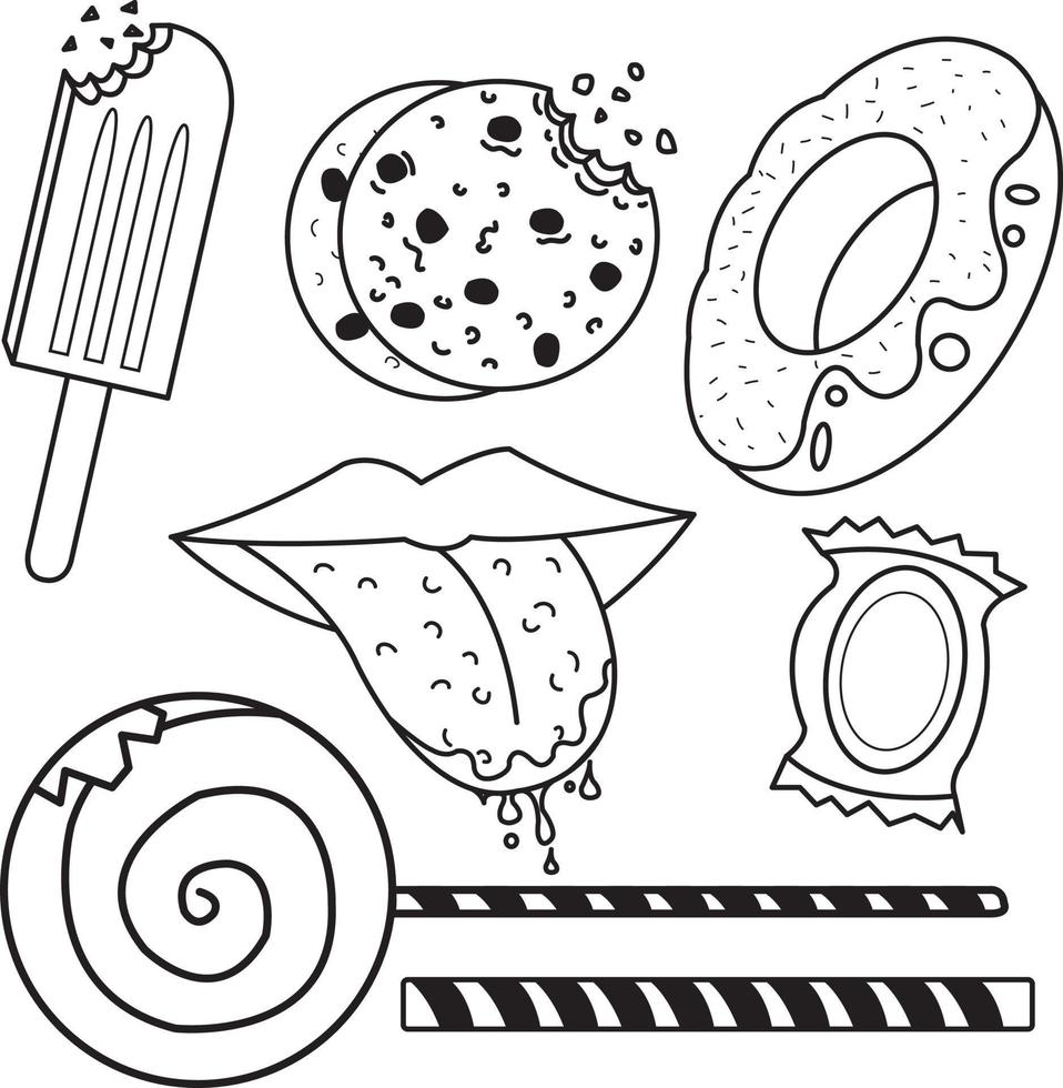 cartoon vector line art sweet candy bundle