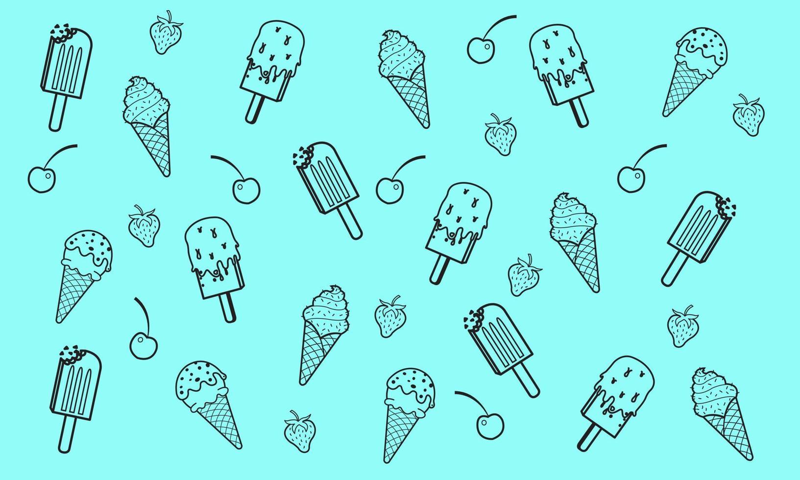 cute cartoon vector pattern strawberry and cherry ice cream