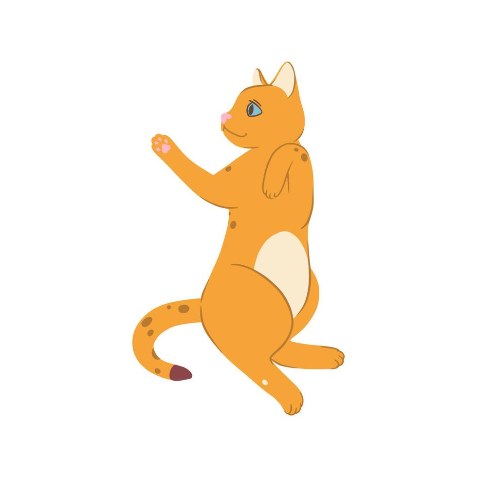 Lying red cat in doodle style. Colored playful cat. Vector illustration