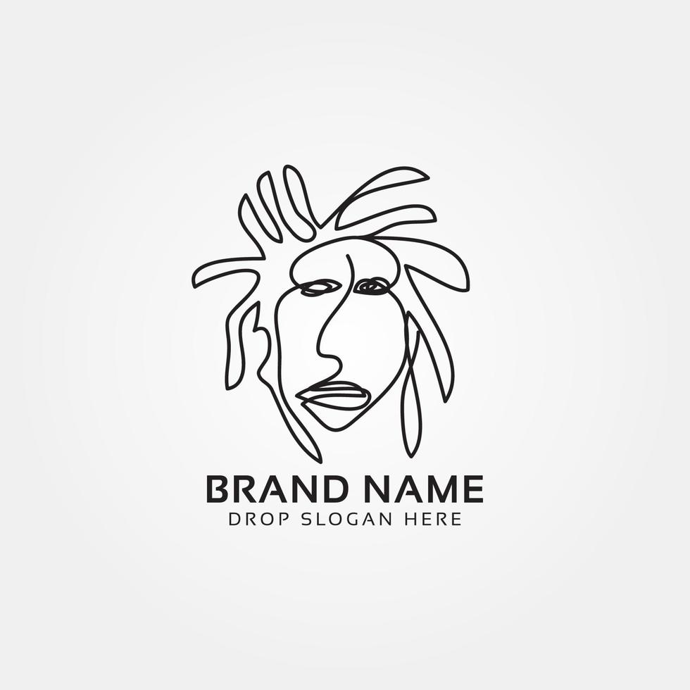 reggae man dreadlock hair continuous line drawing vector logo design