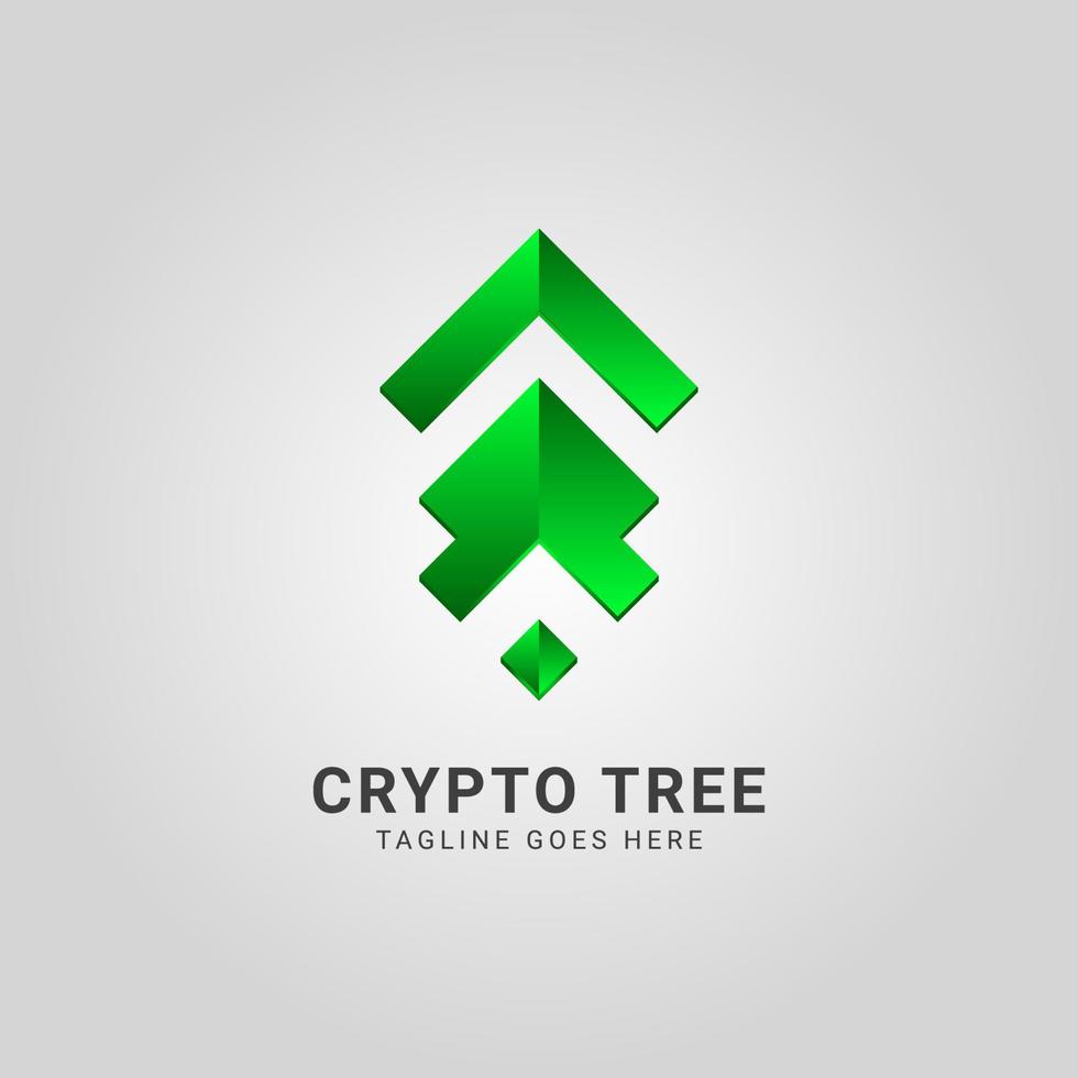 abstract 3d gemstone green arrow modern pine tree vector logo design for global company