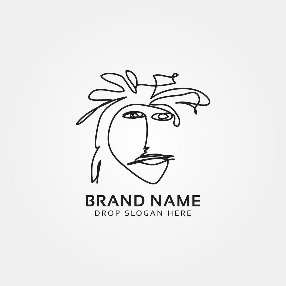 reggae man dreadlock hair continuous line drawing vector logo design