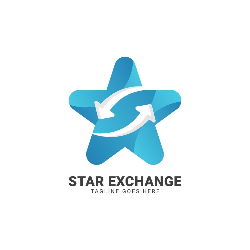 modern gradient blue rounded star with recycle or exchanges icon vector logo design