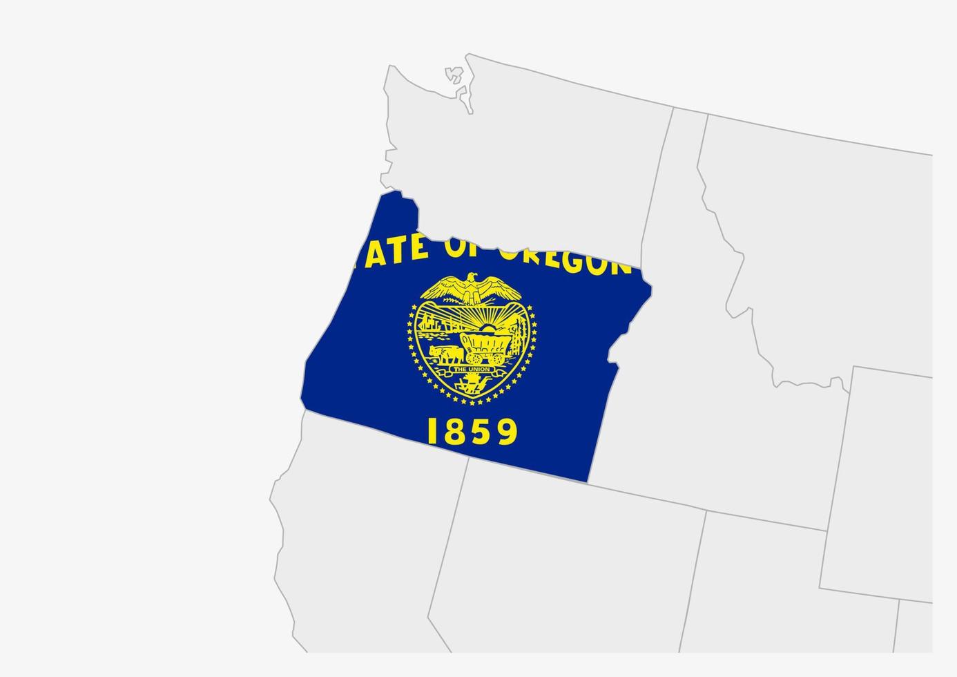 mapa del estado de oregon resaltado en los colores de la bandera de oregon vector