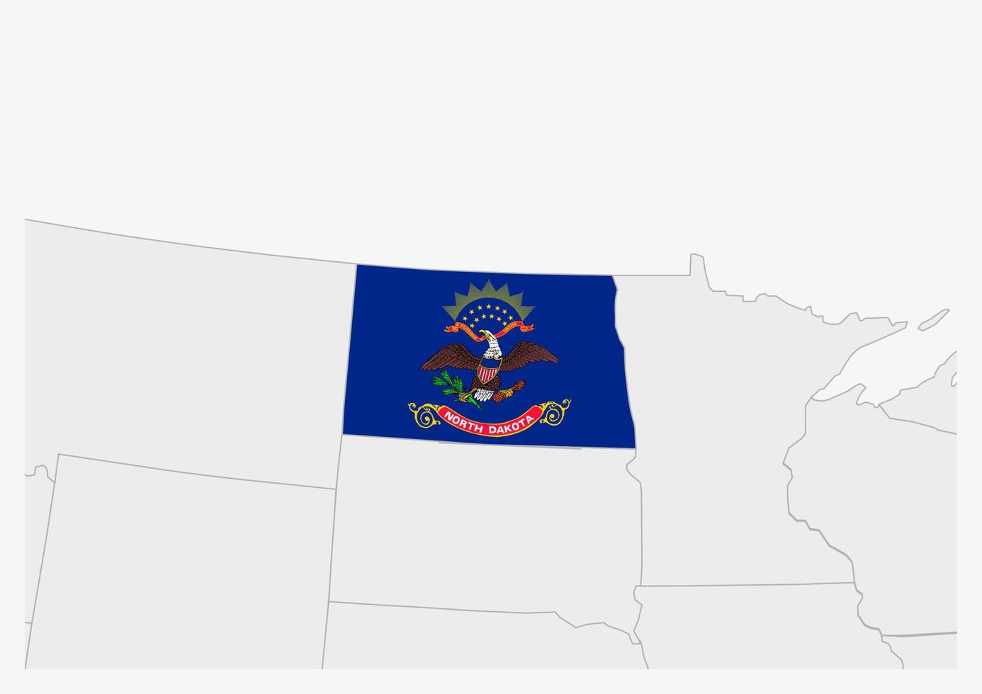 US state North Dakota map highlighted in North Dakota flag colors vector