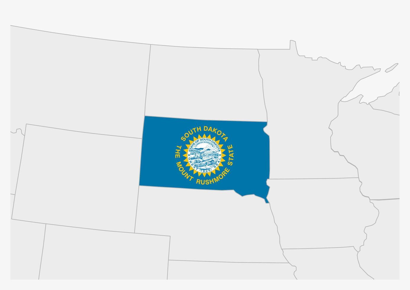 mapa de dakota del sur del estado de estados unidos resaltado en los colores de la bandera de dakota del sur vector