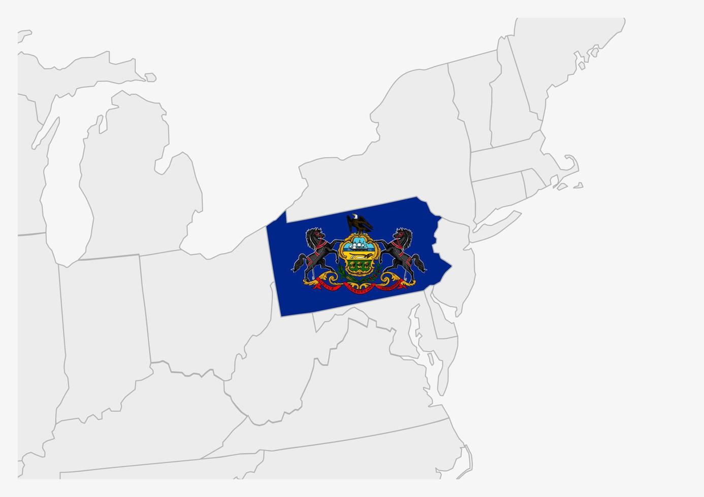 mapa del estado de pennsylvania de estados unidos resaltado en los colores de la bandera de pennsylvania vector