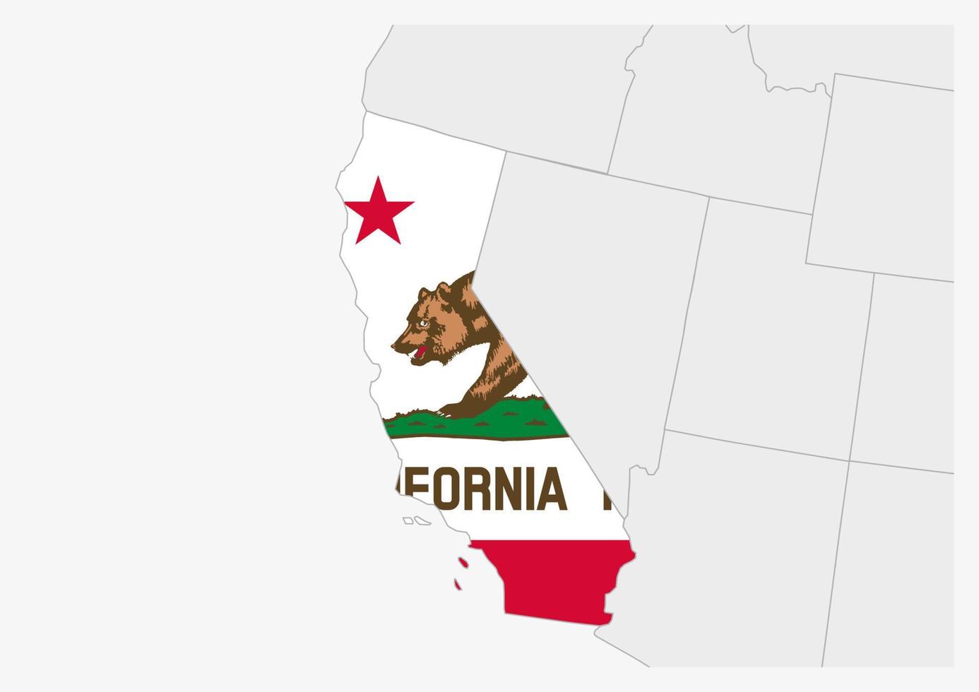 US state California map highlighted in California flag colors vector