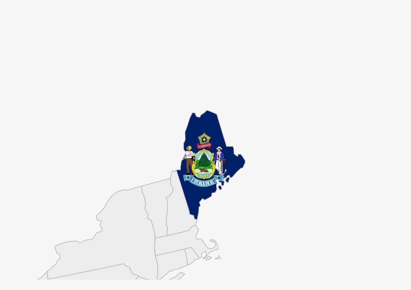 Mapa de Maine del estado de EE. UU. Resaltado en los colores de la bandera de Maine vector