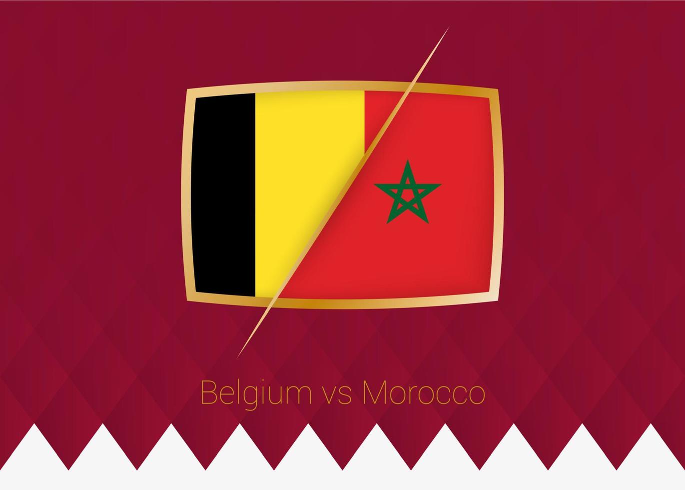 Belgium vs Morocco, group stage icon of football competition on burgundy background. vector