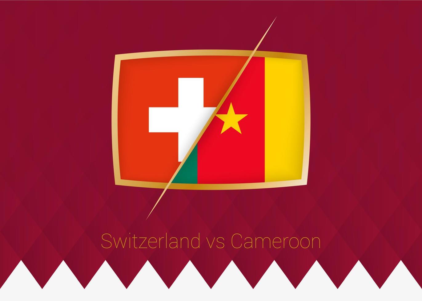 Switzerland vs Cameroon, group stage icon of football competition on burgundy background. vector