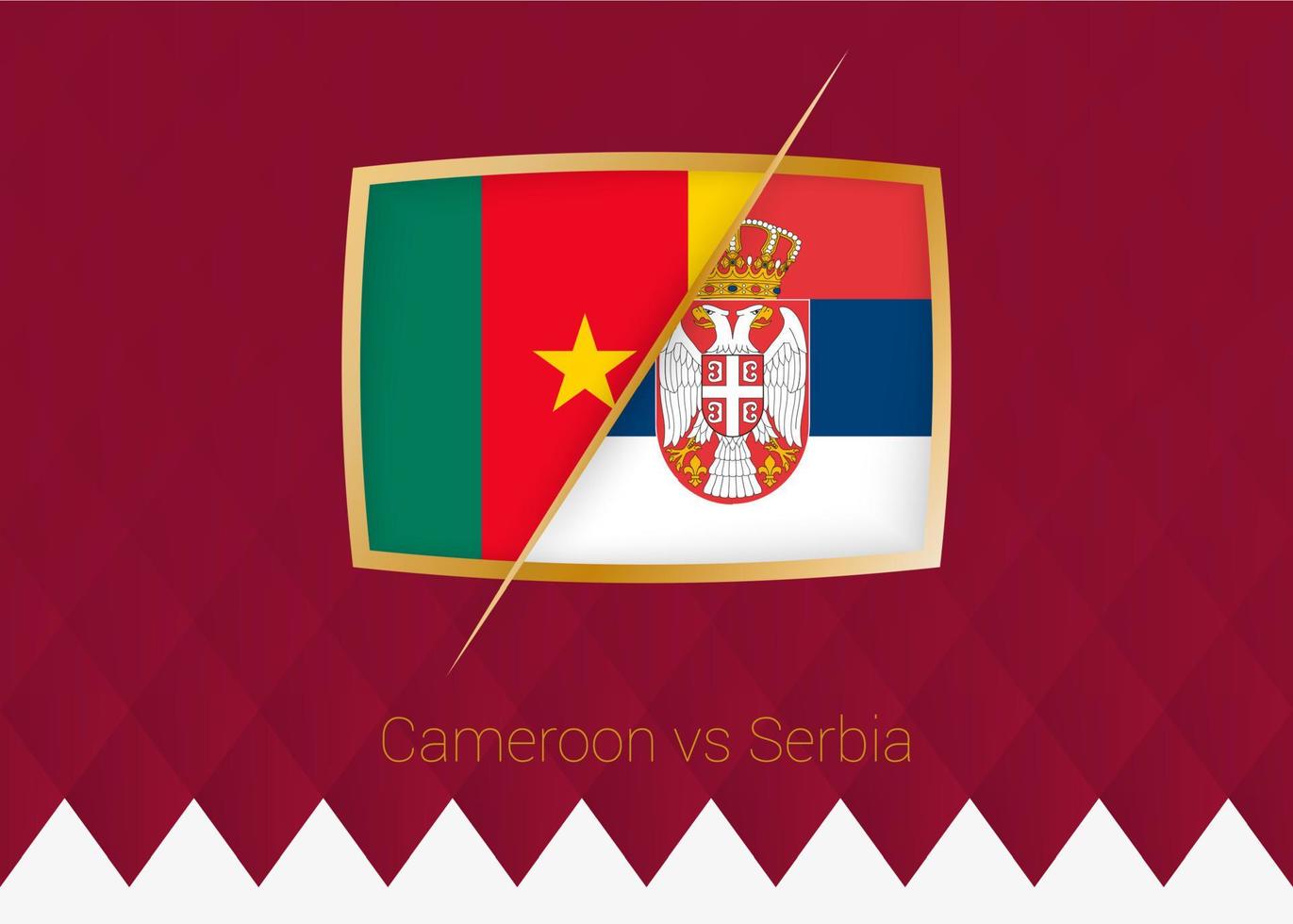 Cameroon vs Serbia, group stage icon of football competition on burgundy background. vector