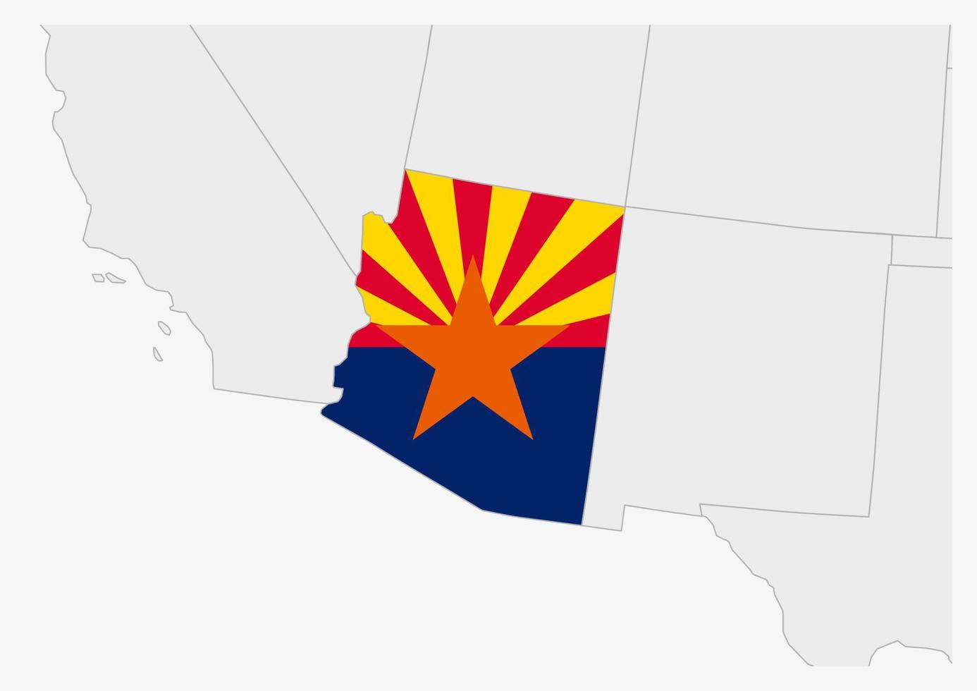 mapa del estado de arizona de estados unidos resaltado en los colores de la bandera de arizona vector