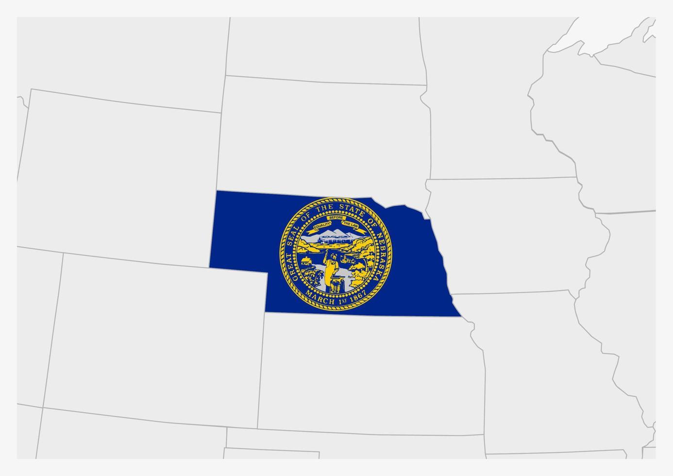 mapa del estado de nebraska resaltado en los colores de la bandera de nebraska vector