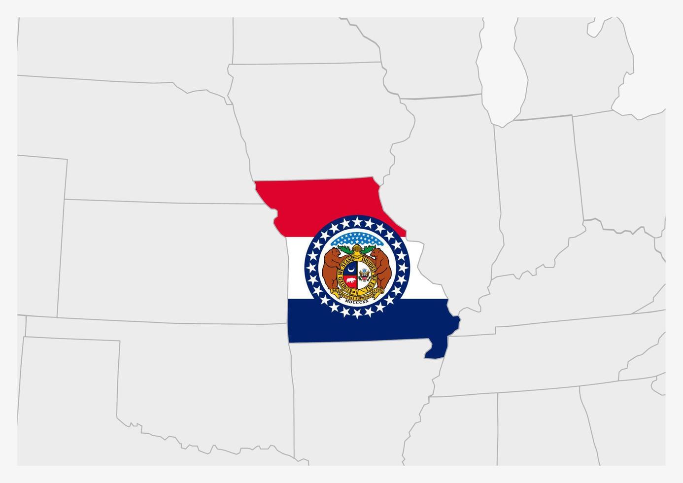 US state Missouri map highlighted in Missouri flag colors vector