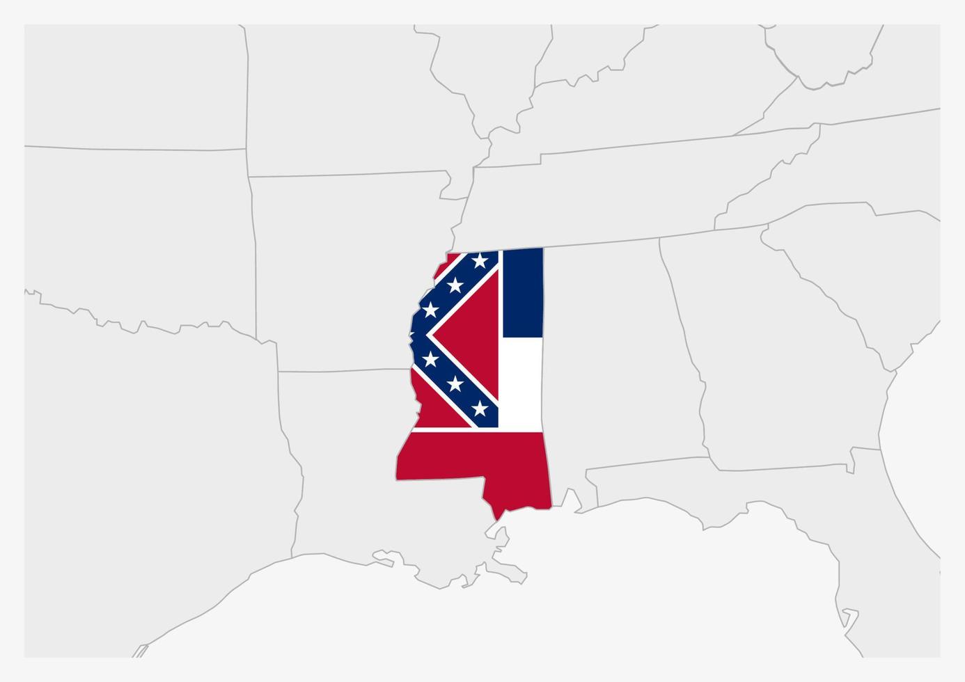US state Mississippi map highlighted in Mississippi flag colors vector