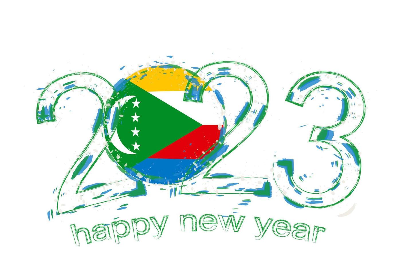 2023 Year in grunge style with flag of Comoros. vector