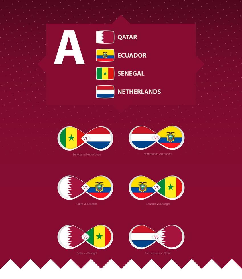 Group A of football tournament, flags and match icon set. vector