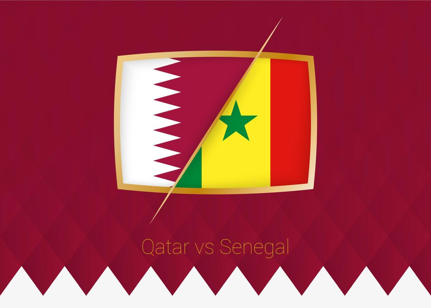 Qatar vs Senegal, group stage icon of football competition on burgundy background. vector