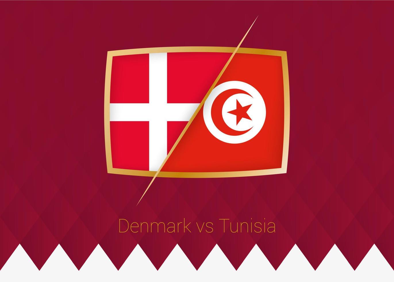 dinamarca vs túnez, icono de la fase de grupos de la competición de fútbol con fondo burdeos. vector