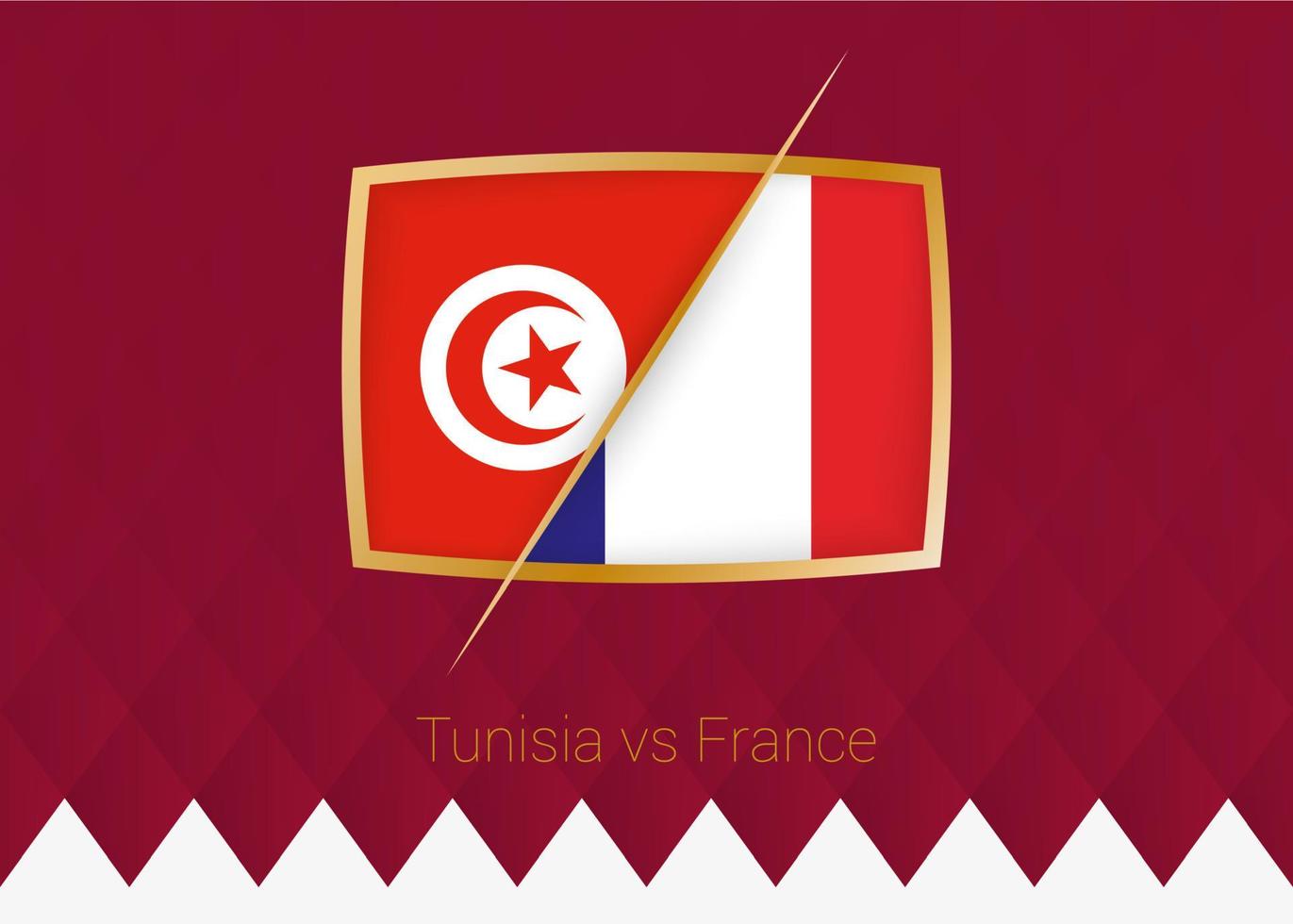 Tunisia vs France, group stage icon of football competition on burgundy background. vector