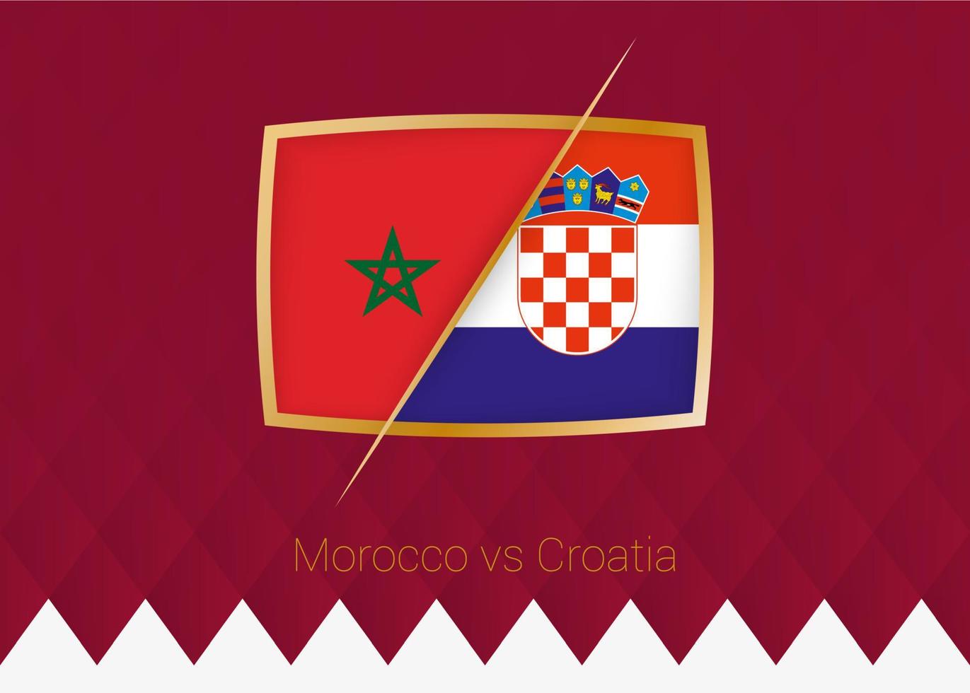 Morocco vs Croatia, group stage icon of football competition on burgundy background. vector