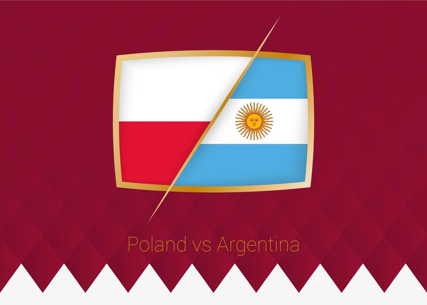 Poland vs Argentina, group stage icon of football competition on burgundy background. vector