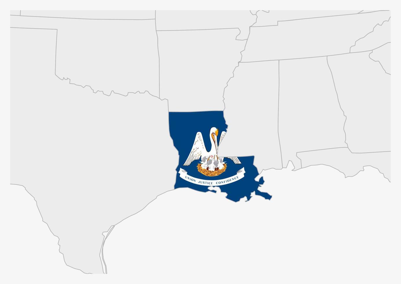 US state Louisiana map highlighted in Louisiana flag colors vector