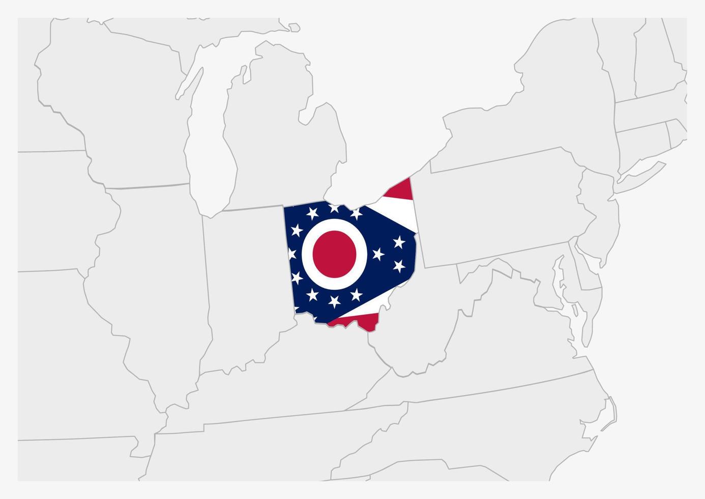 mapa del estado de ohio resaltado en los colores de la bandera de ohio vector