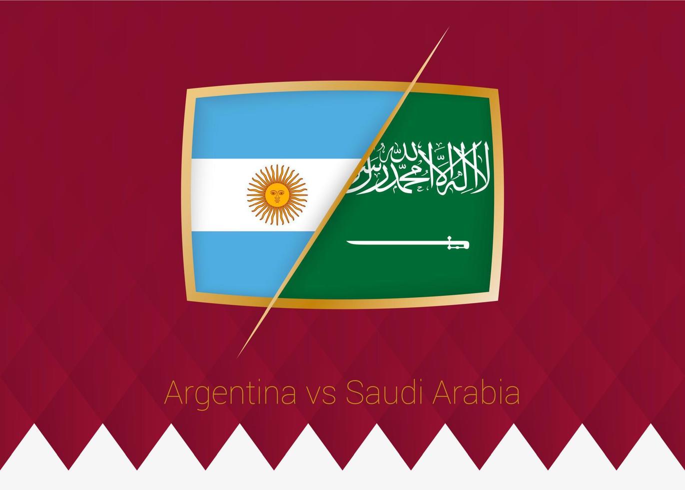 Argentina vs Saudi Arabia, group stage icon of football competition on burgundy background. vector