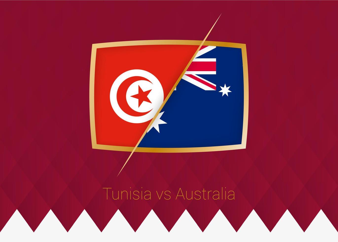 túnez vs australia, icono de la fase de grupos de la competición de fútbol con fondo burdeos. vector