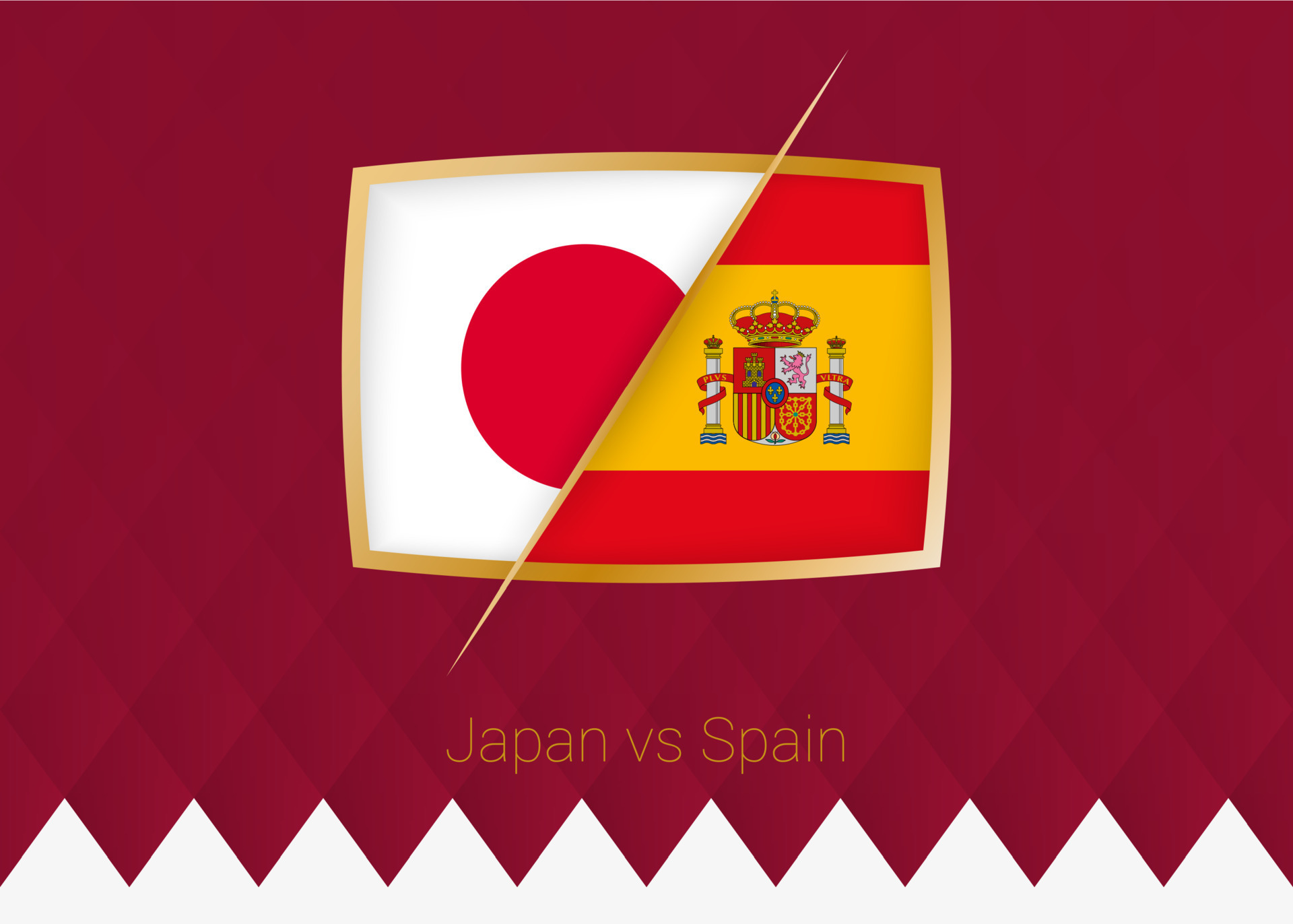 Japan vs Spain, group stage icon of football competition on burgundy