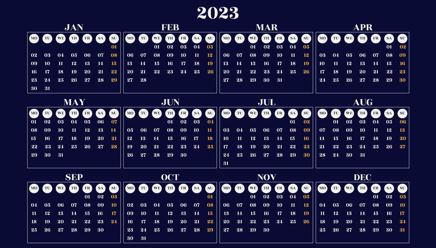 plantilla de calendario de año nuevo 2023 vector