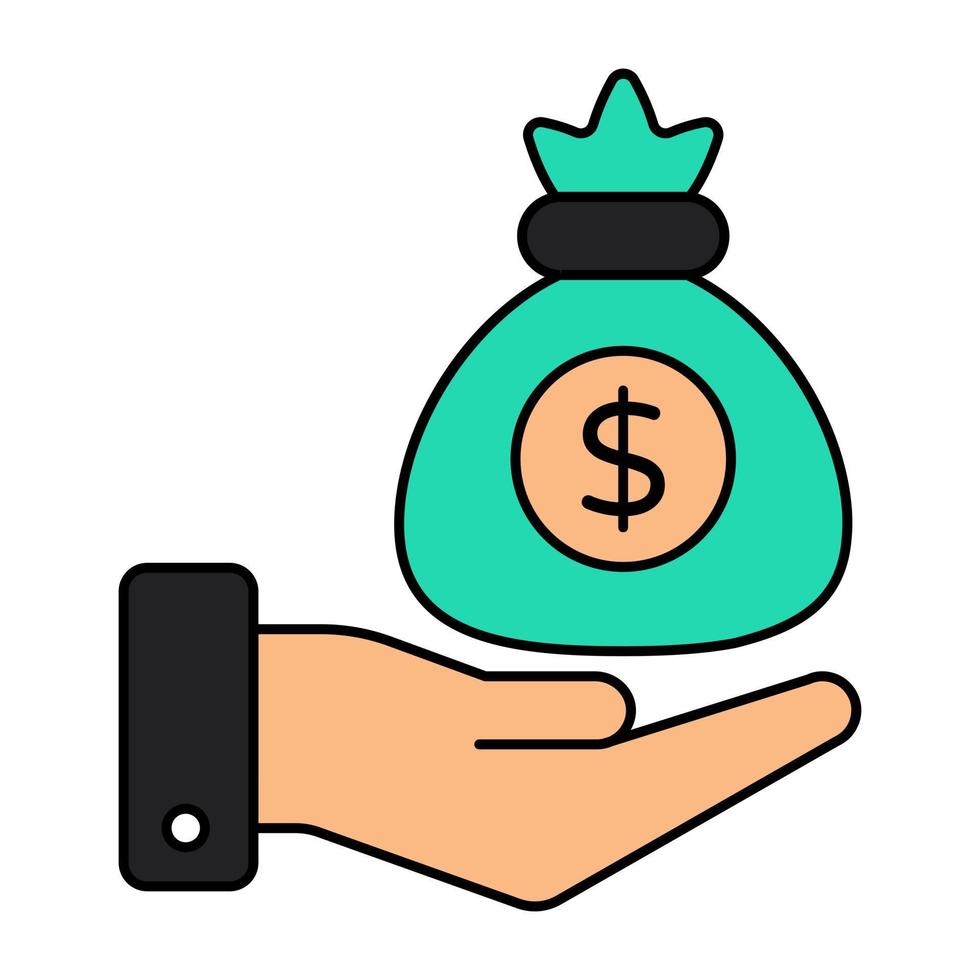 mano dando icono de dinero en diseño plano, concepto de donación vector