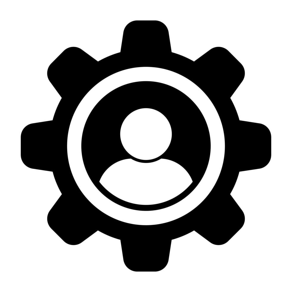 Avatar inside gear, flat design of profile management vector