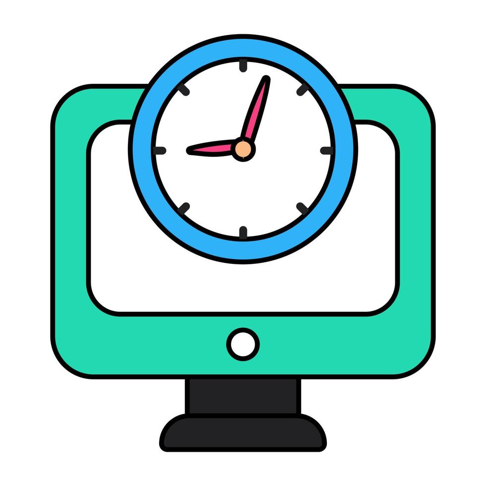 un icono de diseño plano del reloj de la computadora vector