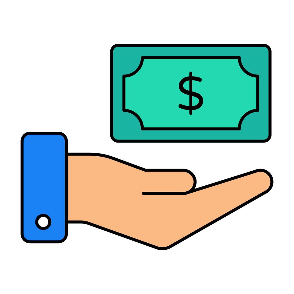 Dollar on hand, icon of giving money vector