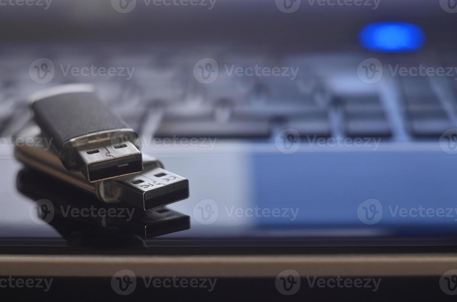 Memory cards on the laptop keyboard photo
