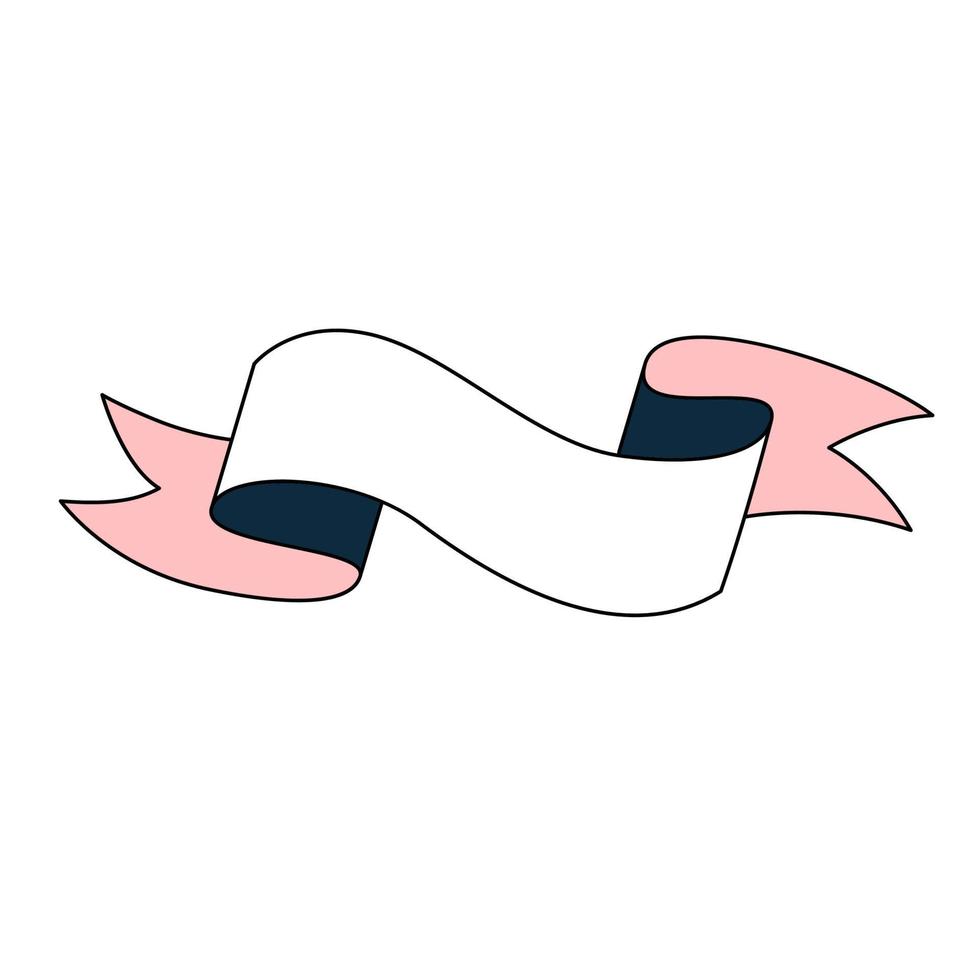Simple white wedding ribbon. Decoration of weddings and other holidays. Place for your text. Doodle vector illustration