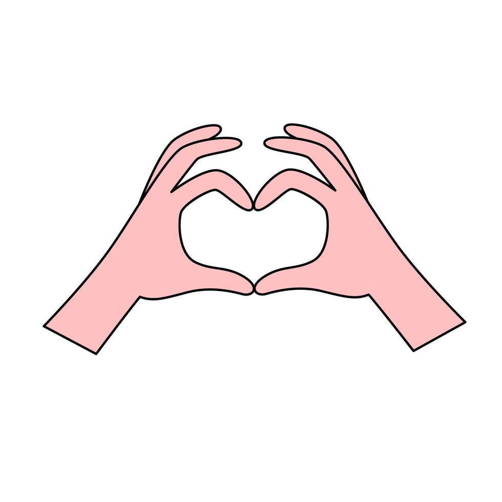 Heart shaped hands. Love symbol. simple wedding icon. Vector illustration in doodle style
