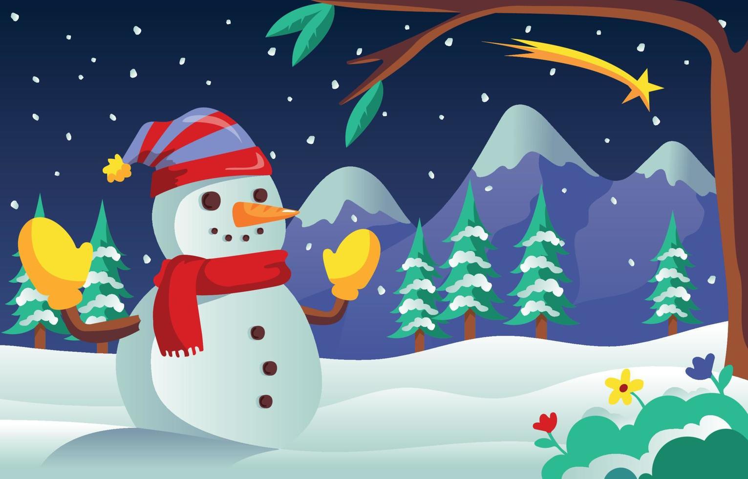 Snowman Christmas Landscape Background vector