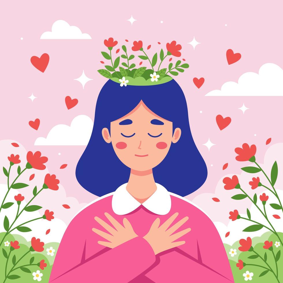 amor propio salud mental con personaje femenino vector