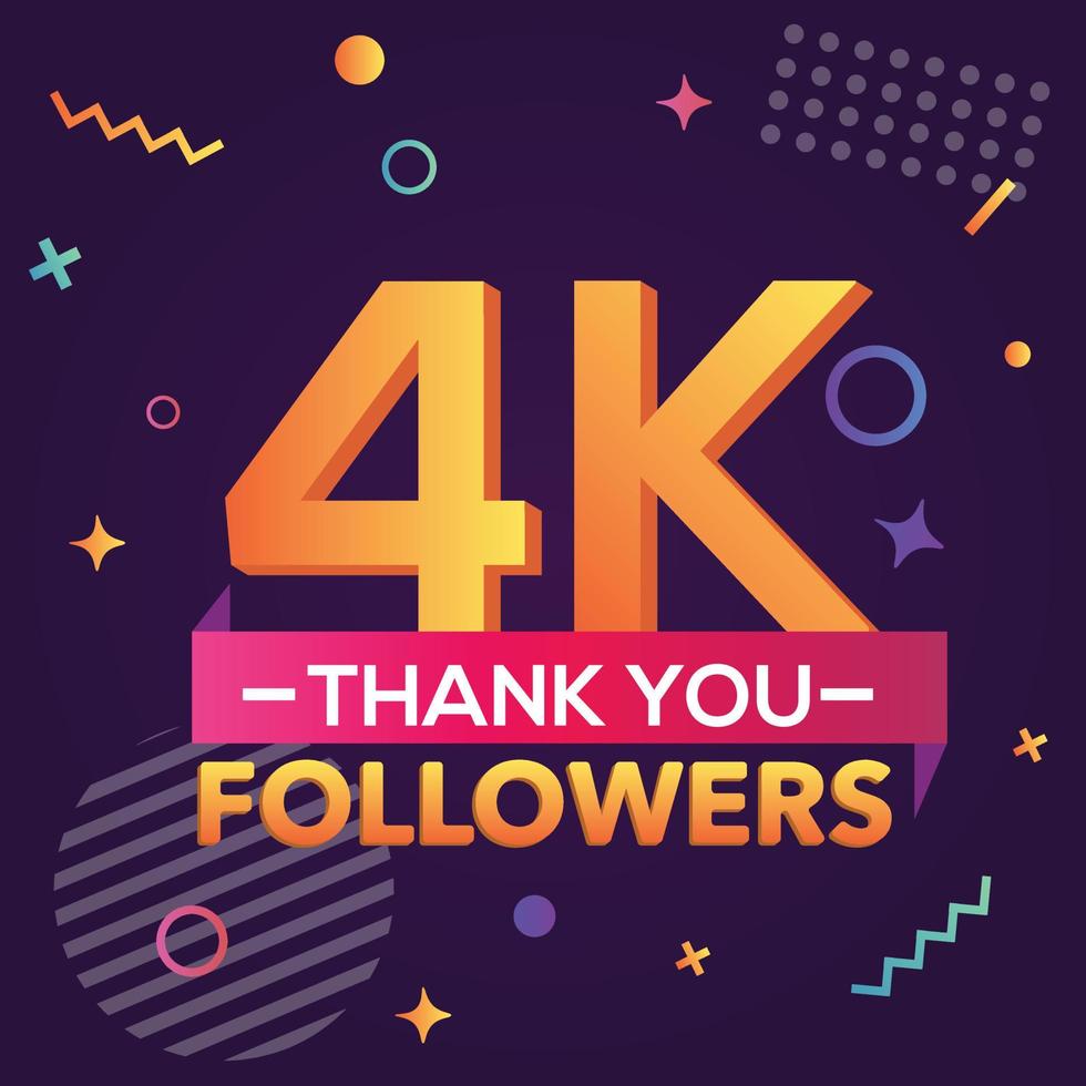 Thank you 4000 followers,thanks banner.First 4K follower congratulation card with geometric figures,lines,squares,circles for Social Networks.Web blogger celebrate a large number of subscribers. vector