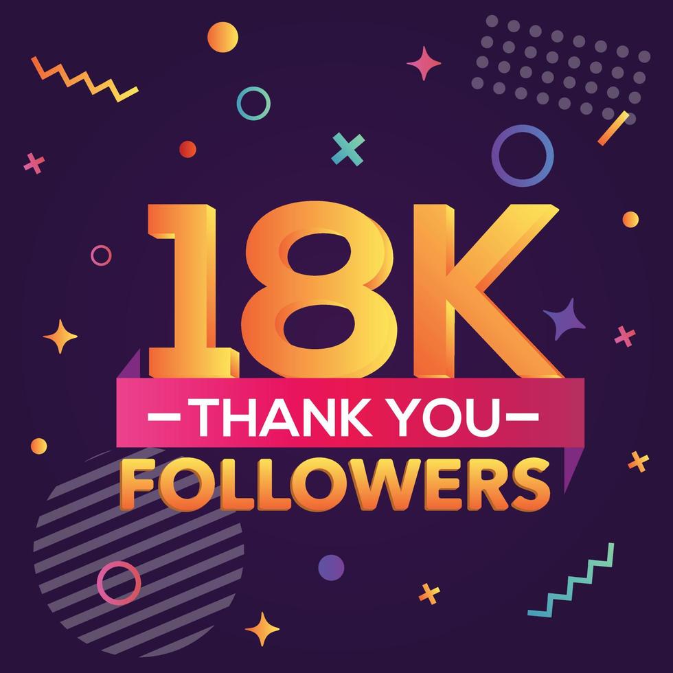 Thank you 18000 followers,thanks banner.First 18K follower congratulation card with geometric figures,lines,squares,circles for Social Networks.Web blogger celebrate a large number of subscribers. vector